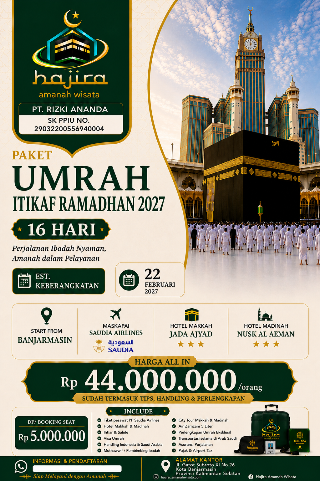 Pratinjau brosur Umrah Itikaf Ramadhan 2027 — 22 Februari 2027